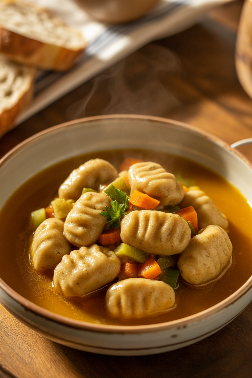 Soft Whole Wheat Gnocchi & Veg Broth