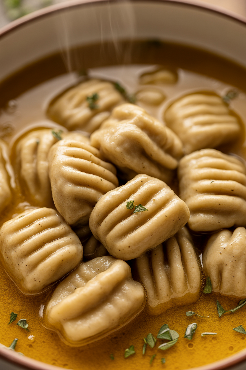 Soft Whole Wheat Gnocchi & Veg Broth