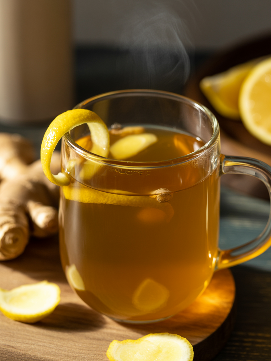 Warm Ginger Water with Lemon Peel