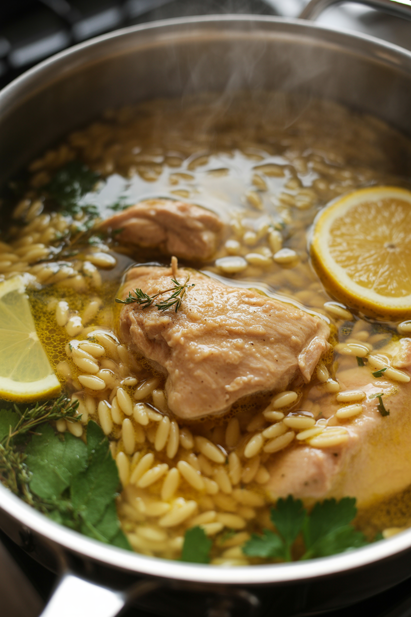 Lemon Chicken Orzo Broth