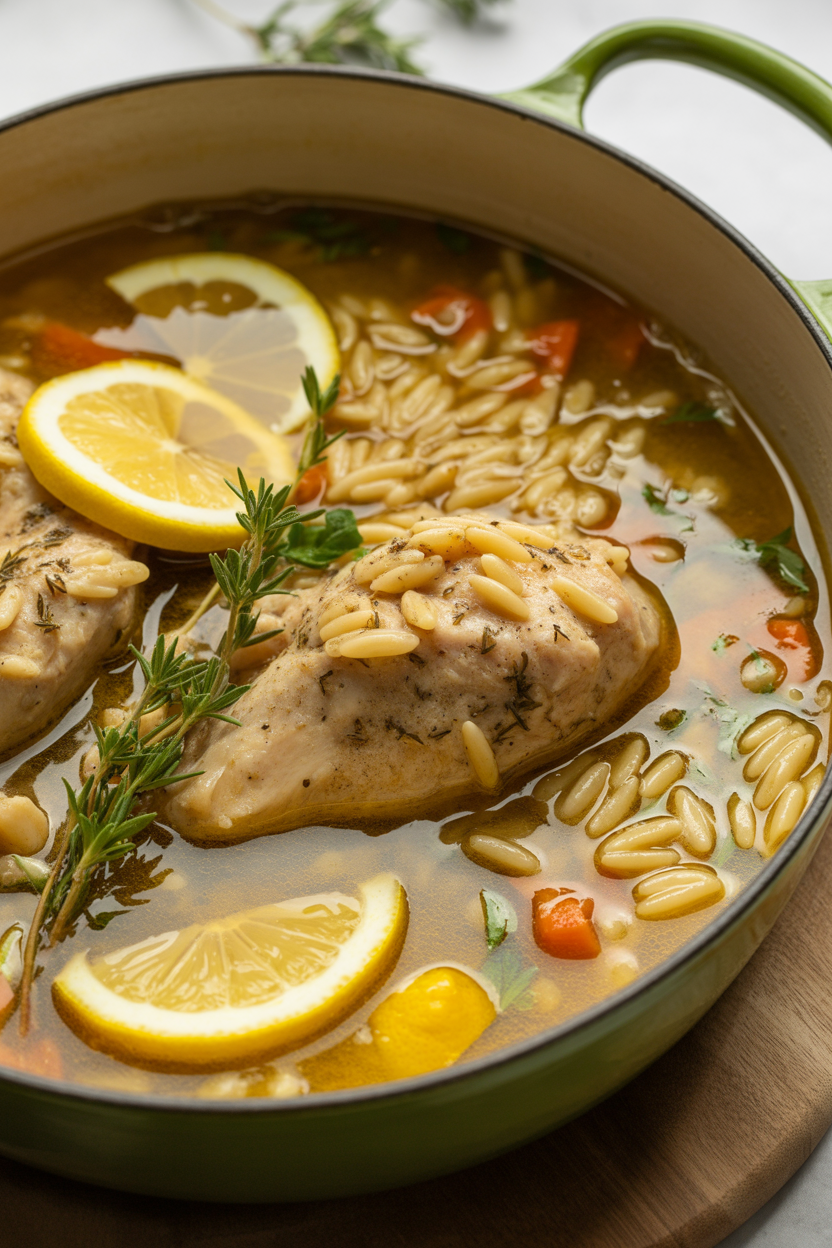 Lemon Chicken Orzo Broth