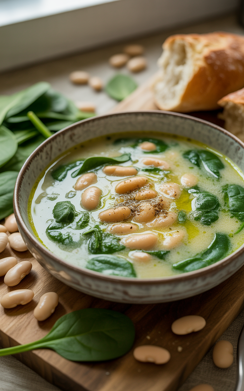 Soft And Savory Spinach & White Bean Soup