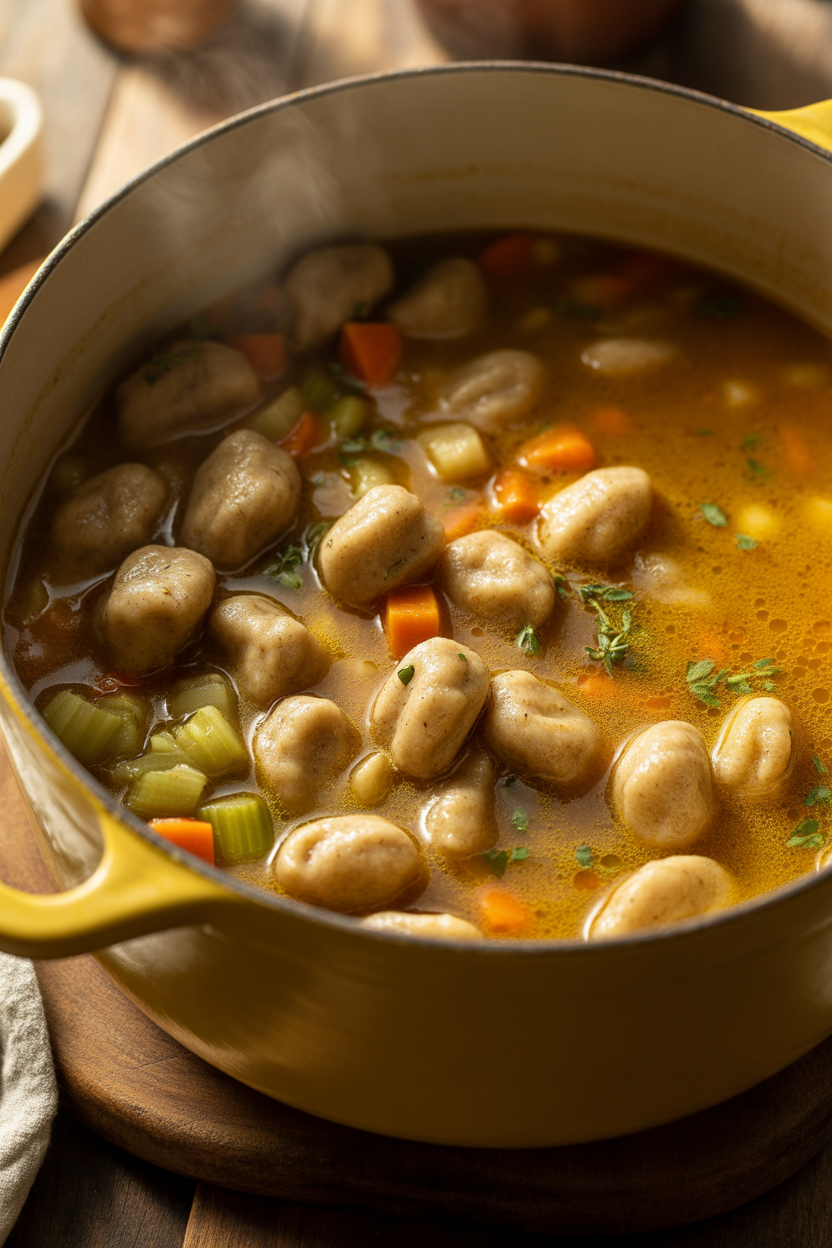 Soft Whole Wheat Gnocchi & Veg Broth