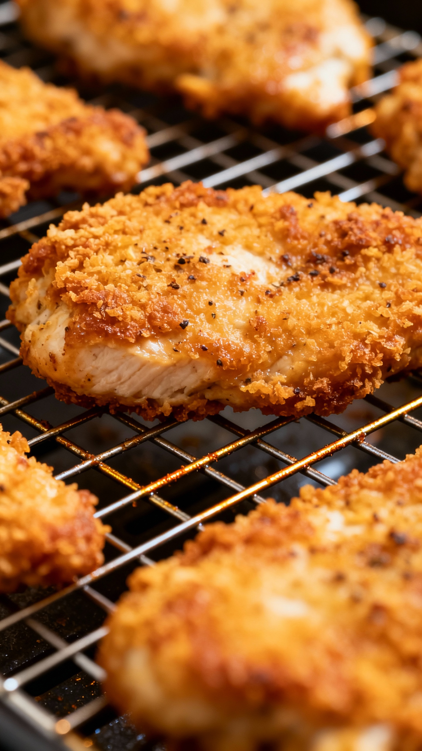 crispy air fryer chicken cutlets on wire rack