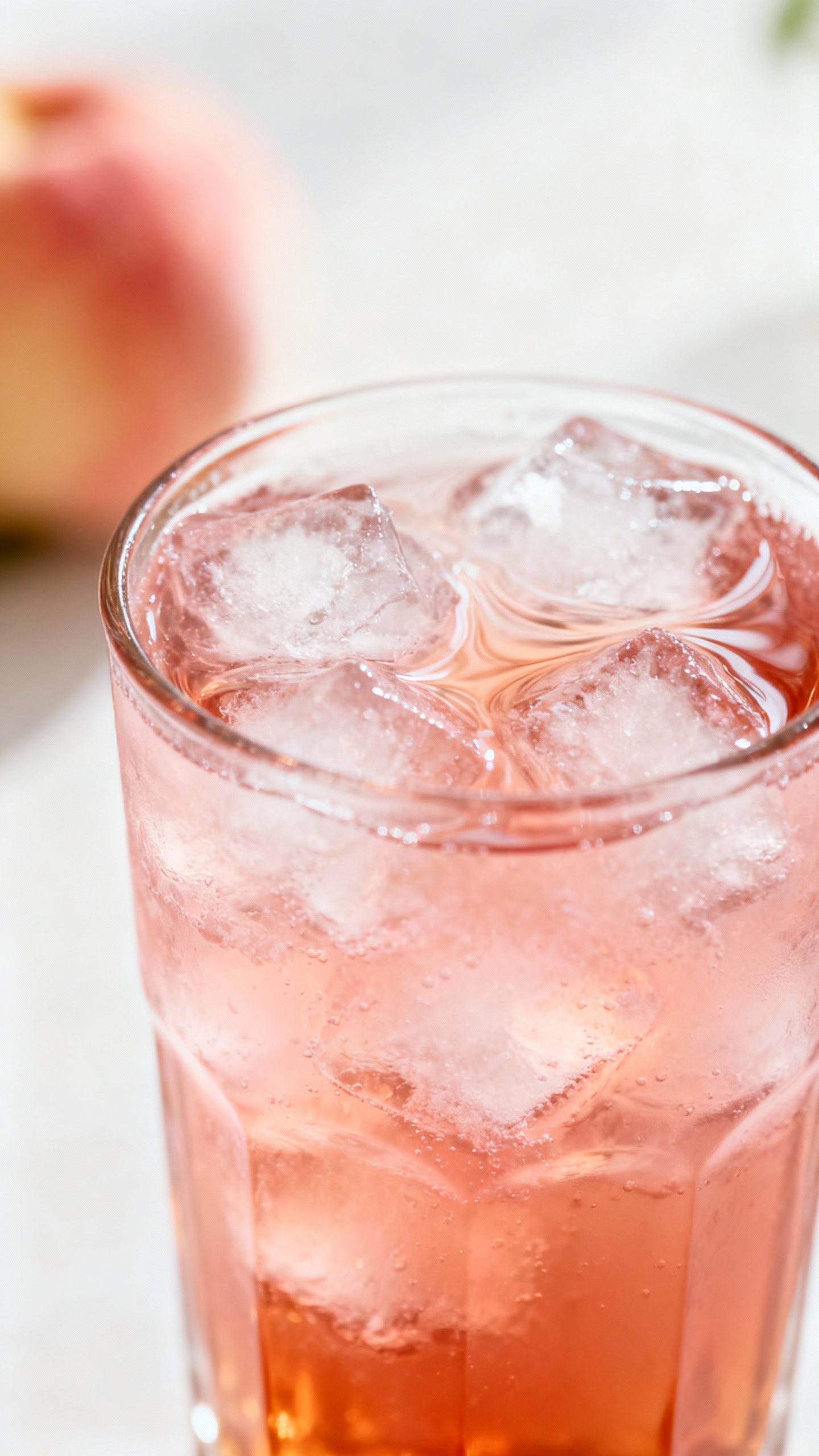 peach iced hibiscus tea in highball glass, crushed ice