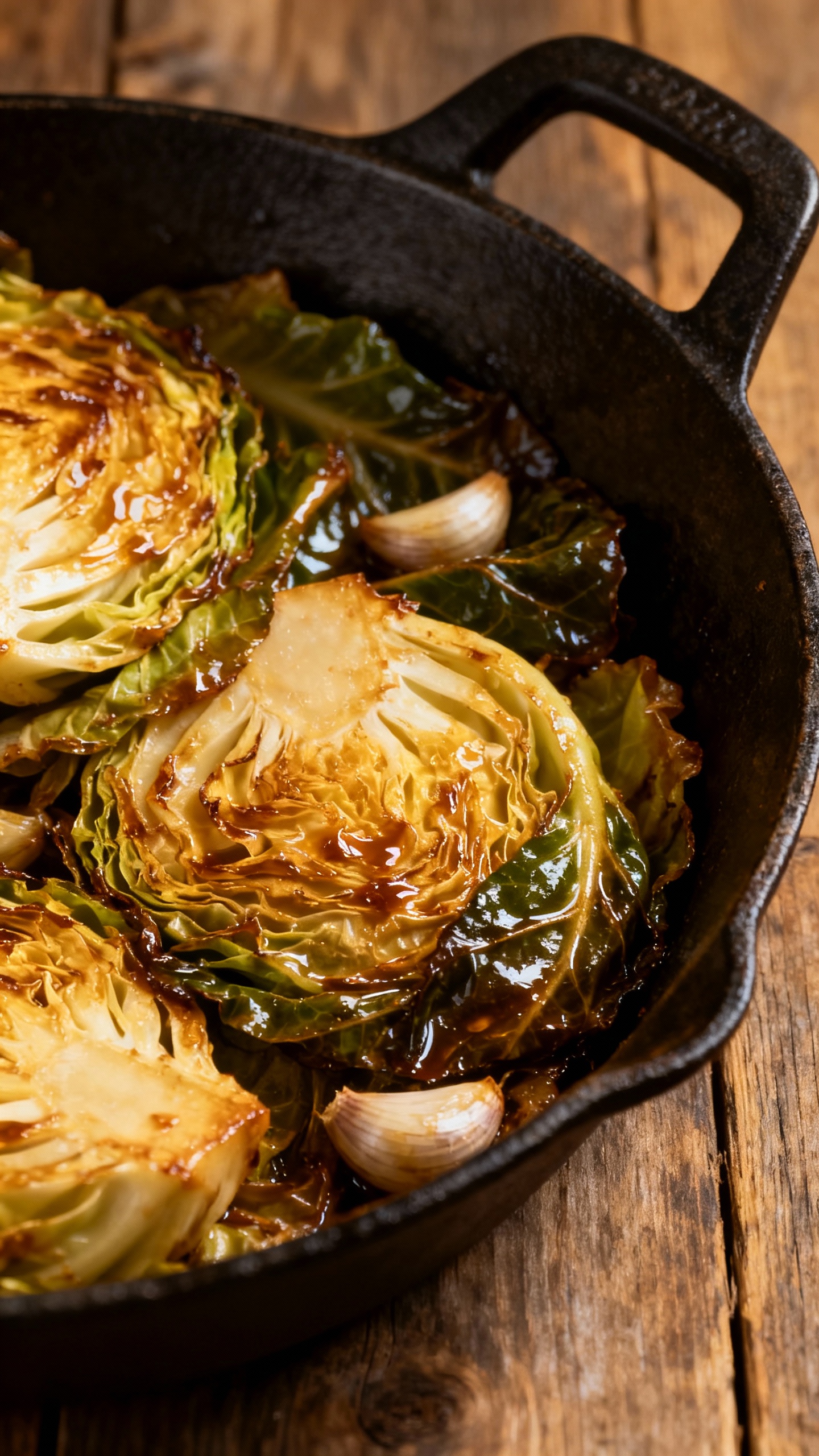warm sautéed cabbage with garlic in cast-iron skillet