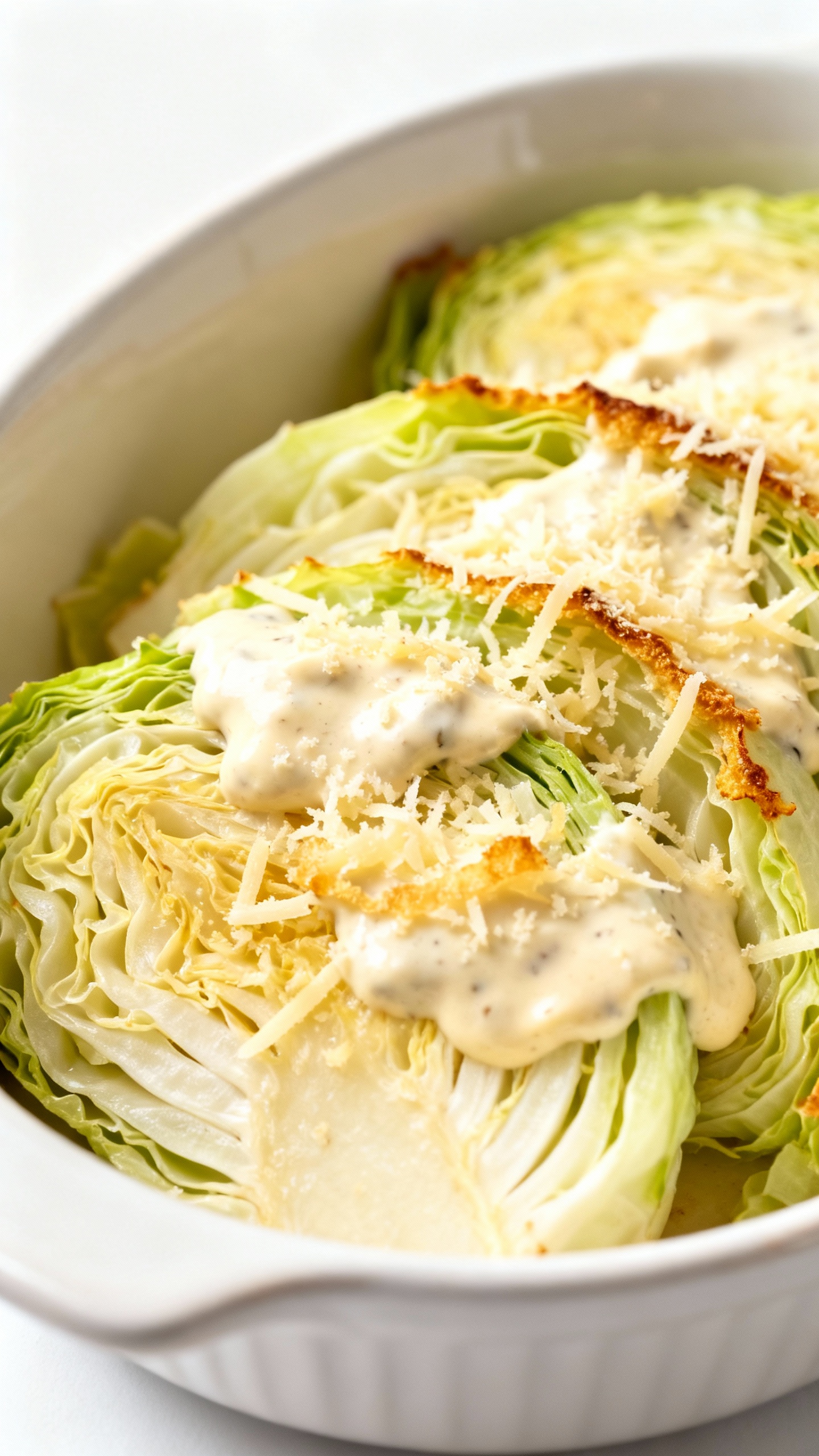 sliced cabbage with cream and grated cheese prep shot