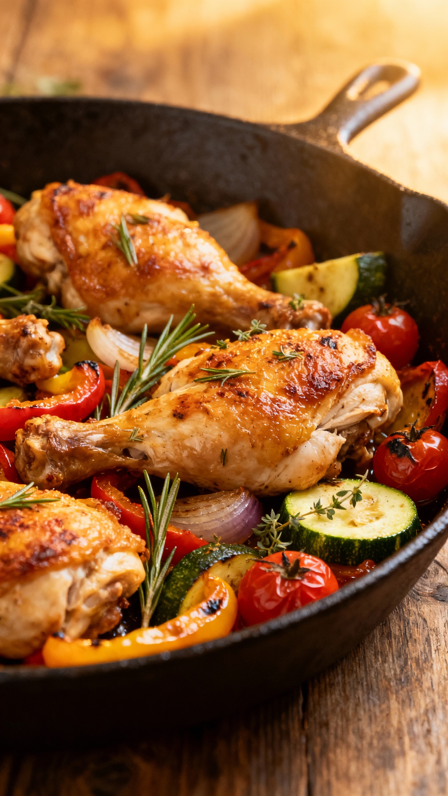 one-pan Italian chicken with roasted vegetables in skillet
