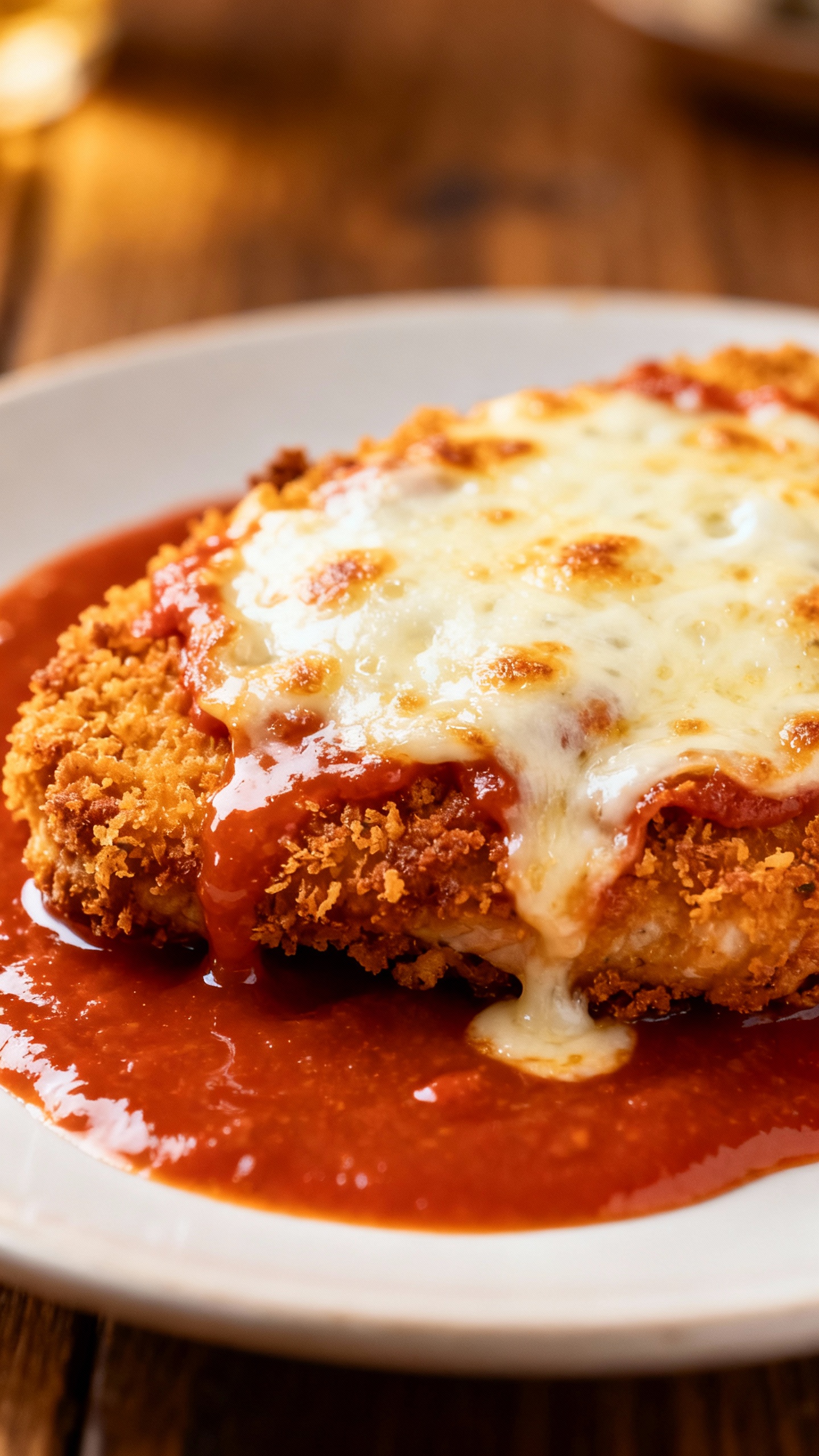 Crispy chicken parmesan cutlet, melty mozzarella, silky tomato sauce