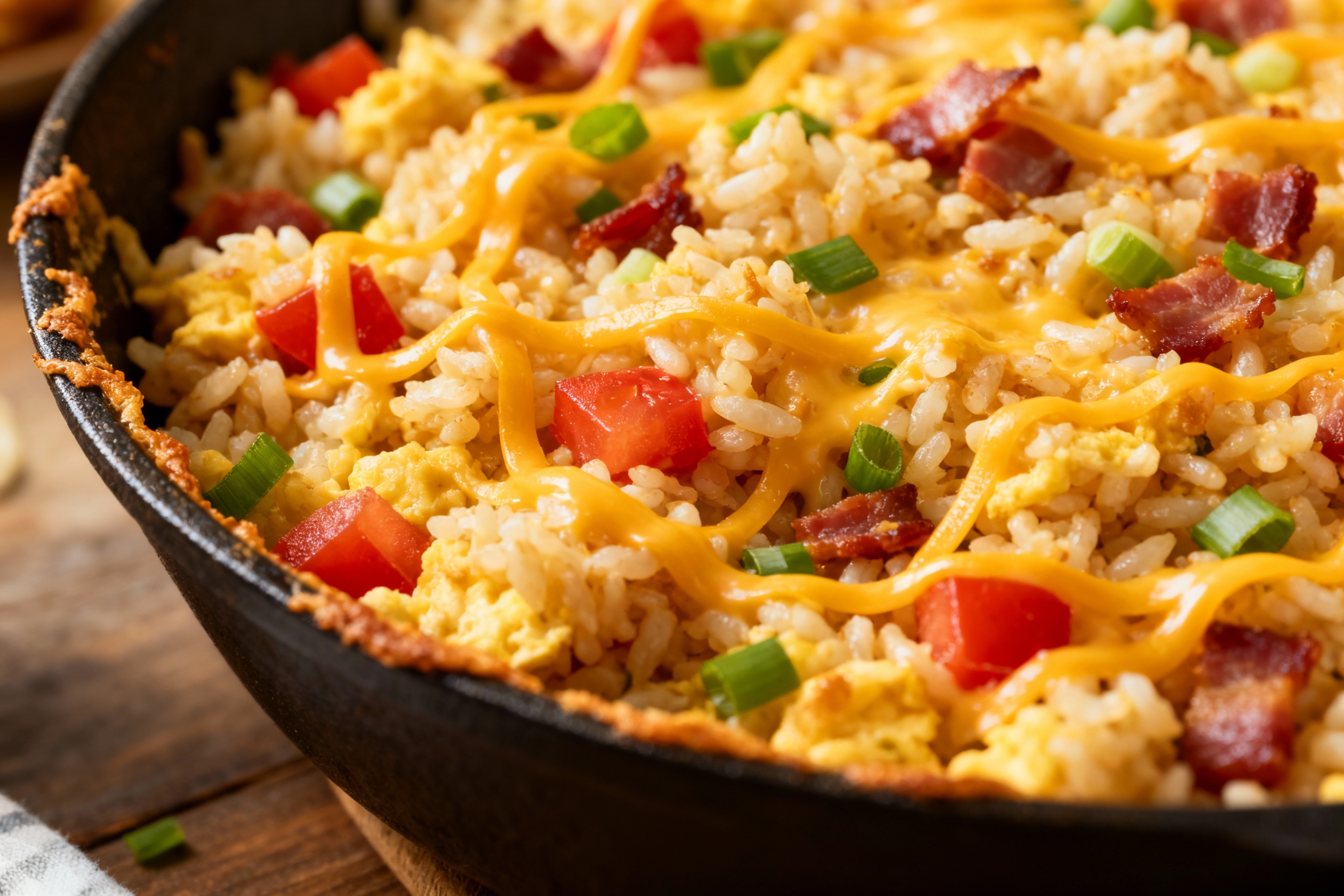 Cheesy Breakfast Rice Skillet