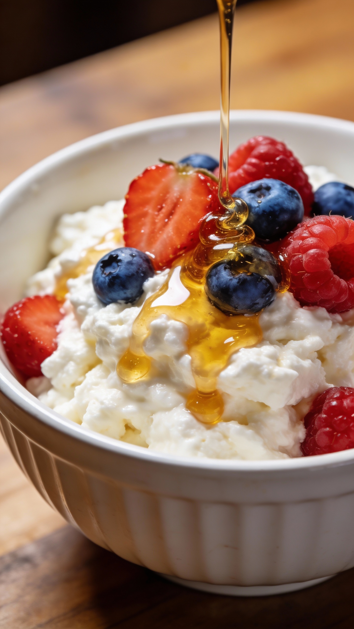 Cottage cheese bowl with berries and honey drizzle