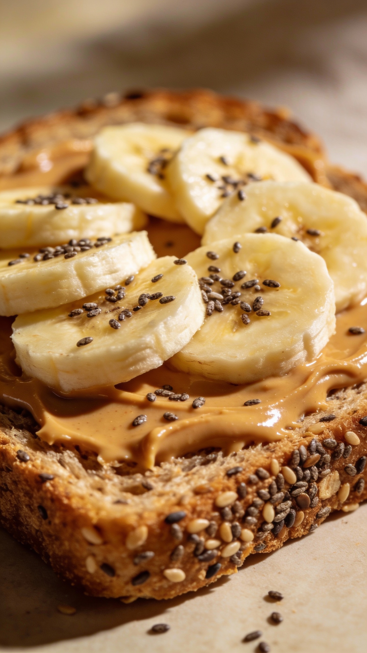 toasted whole grain slice with peanut butter, chia, banana