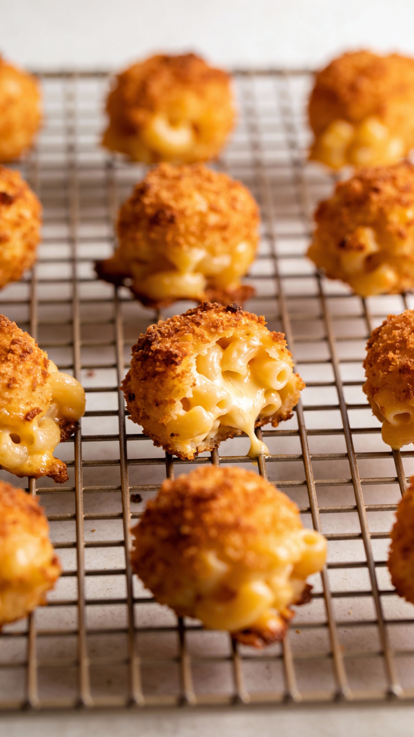 Air fryer mac and cheese bites on baking rack