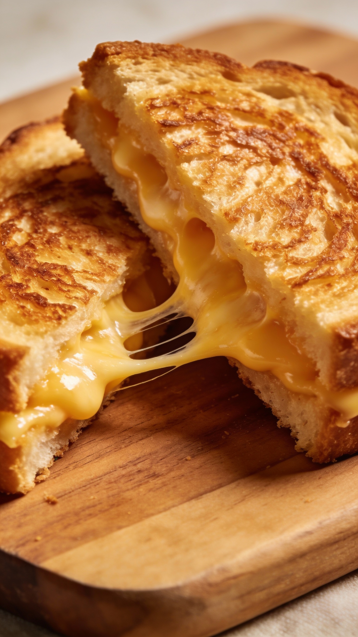 sliced air fryer grilled cheese, cheese pull on board