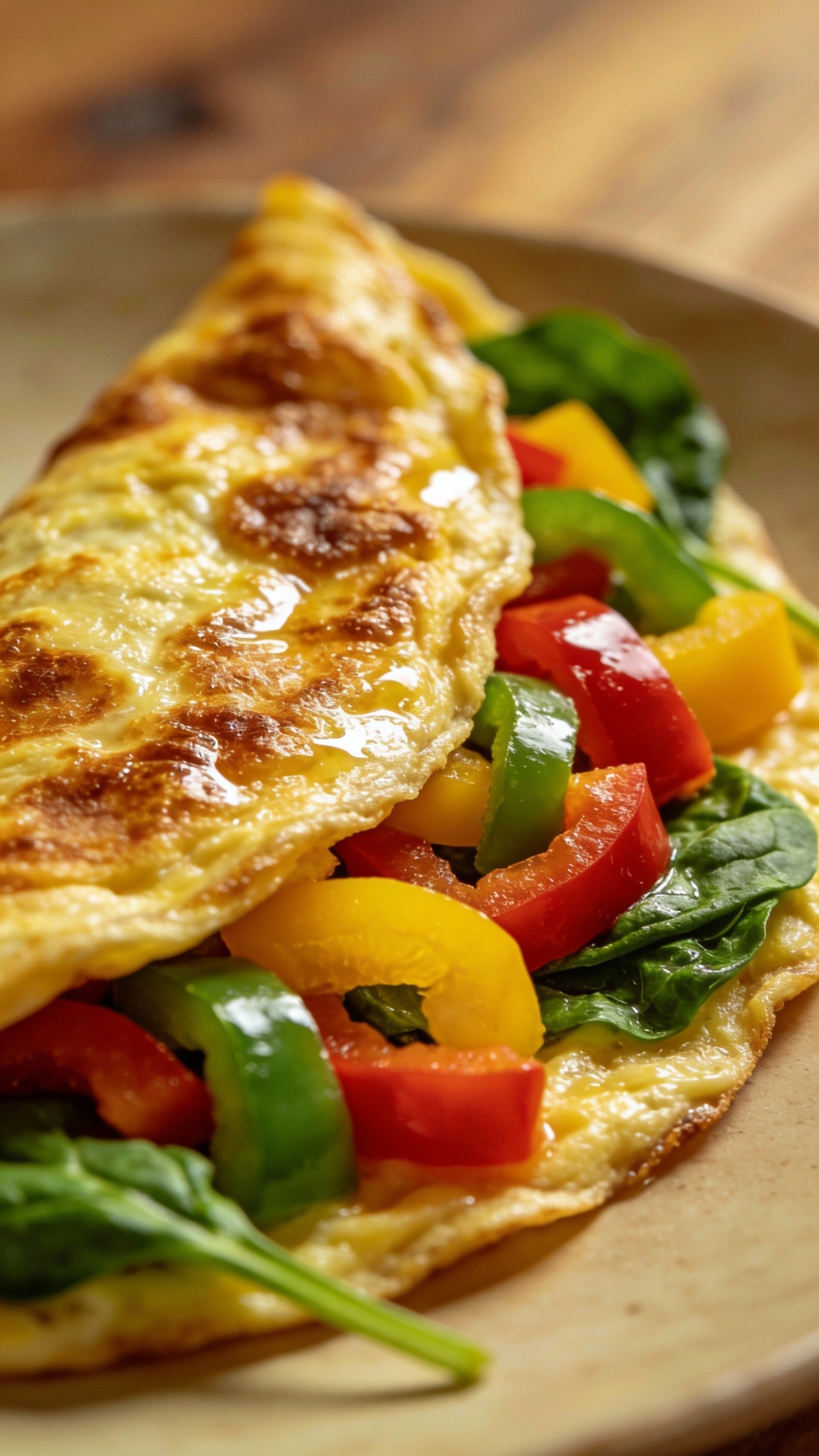 bite-size sweet peppers and spinach folded into omelette