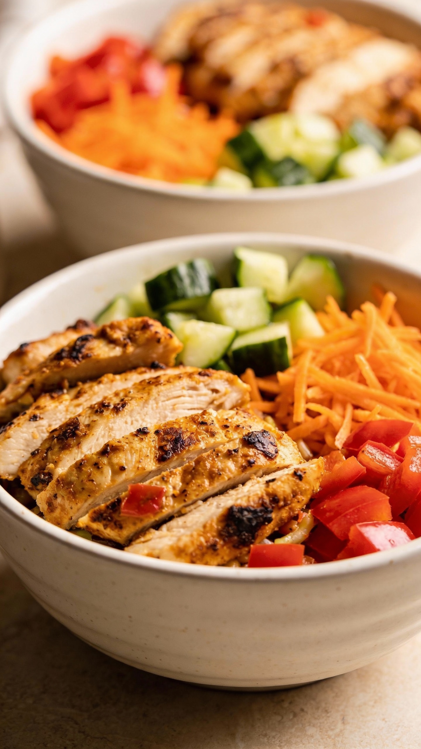 Meal-prep chicken shawarma bowls with crunchy veggies