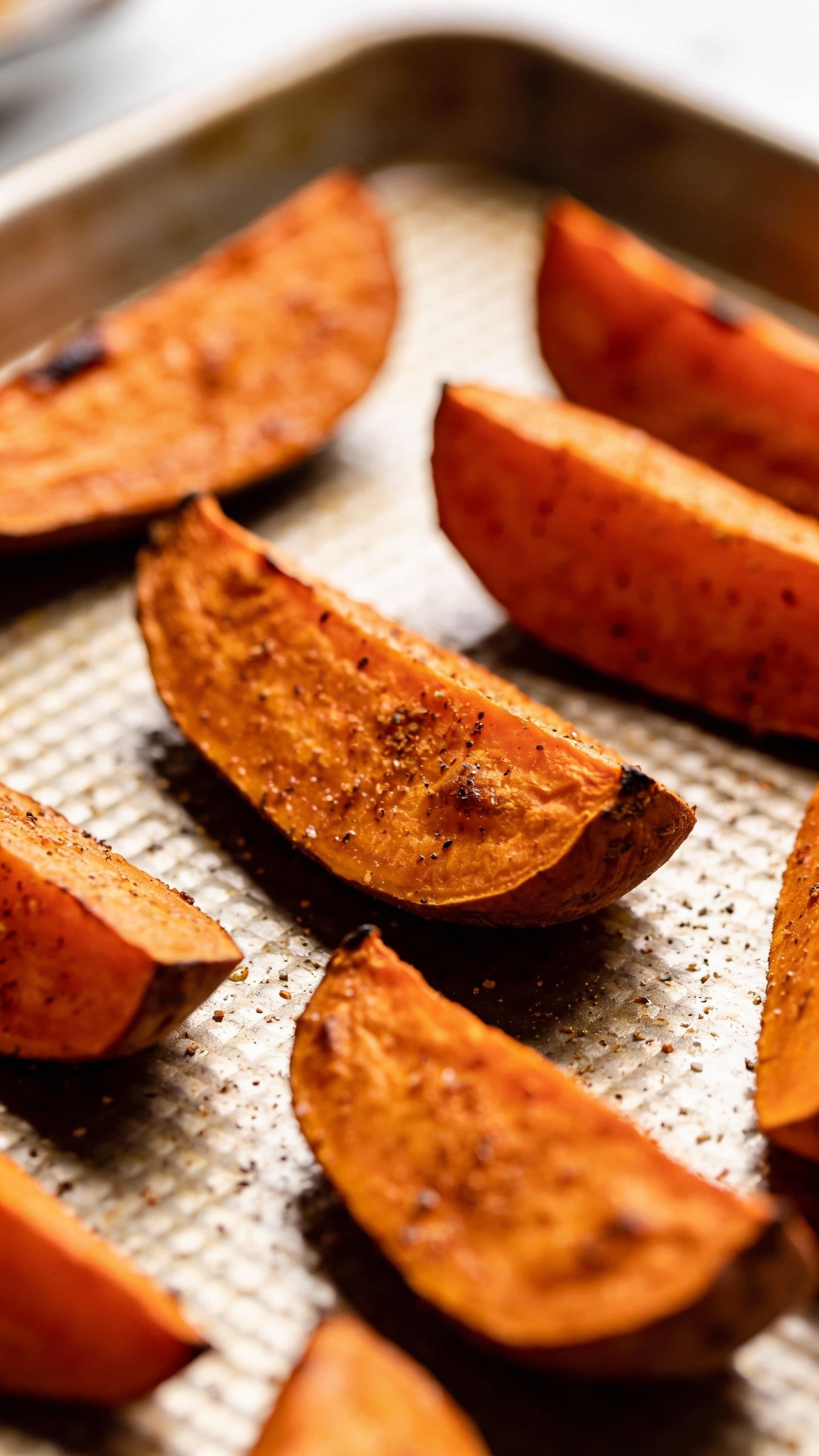 seasoned sweet potato wedges, 3/4-inch thick, on sheet pan