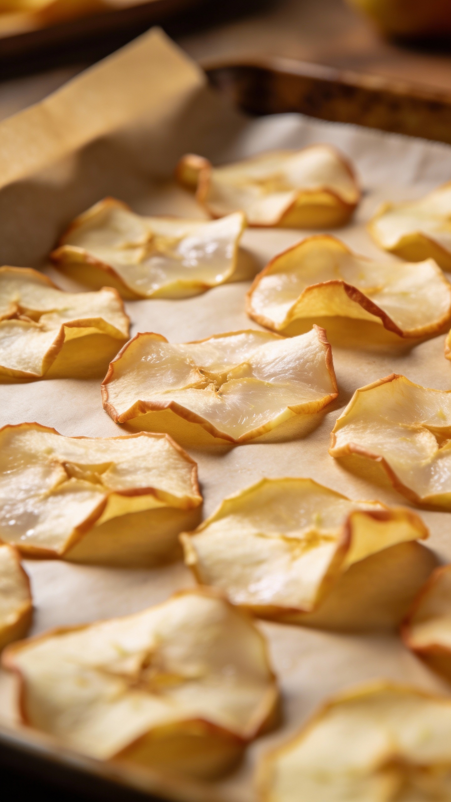 thin apple slices on parchment-lined baking sheet
