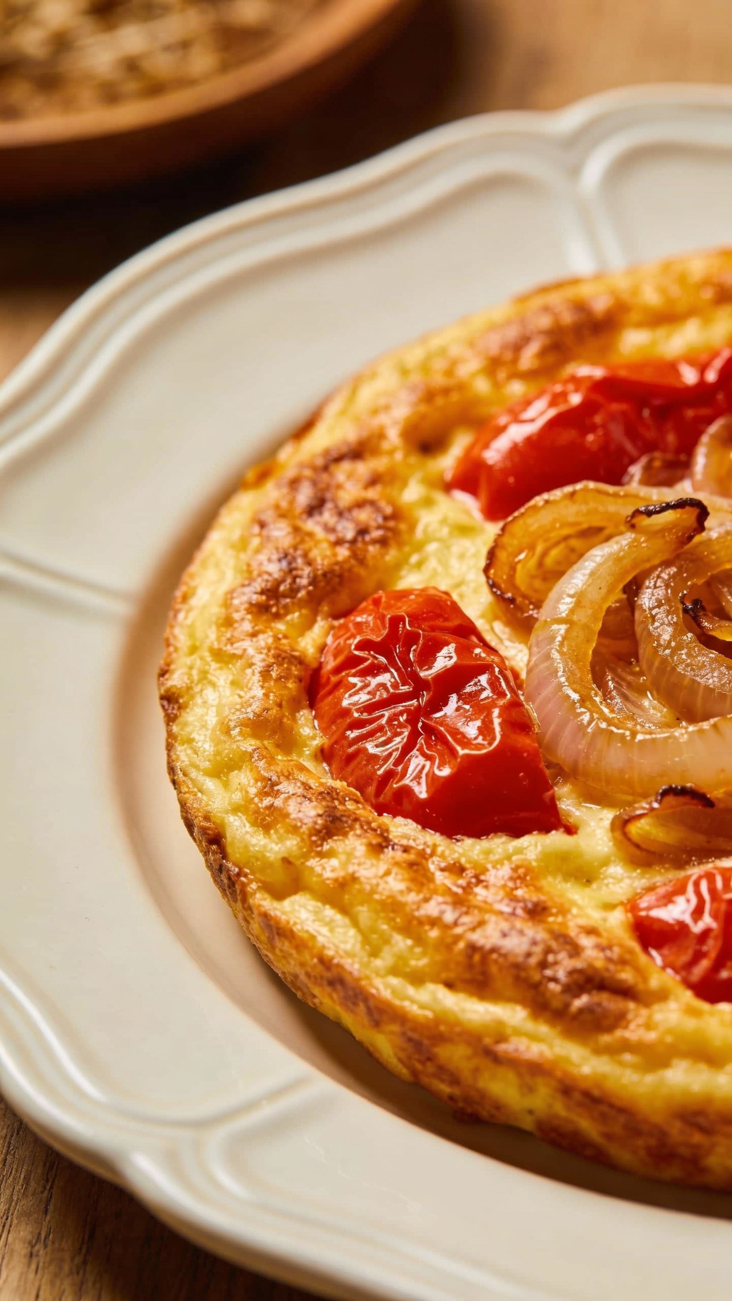 golden frittata with roasted peppers and caramelized onions