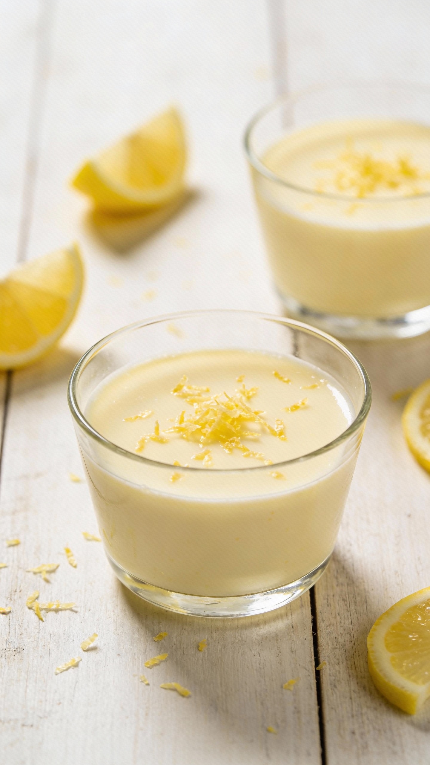 lemon panna cotta in glass cups with lemon zest
