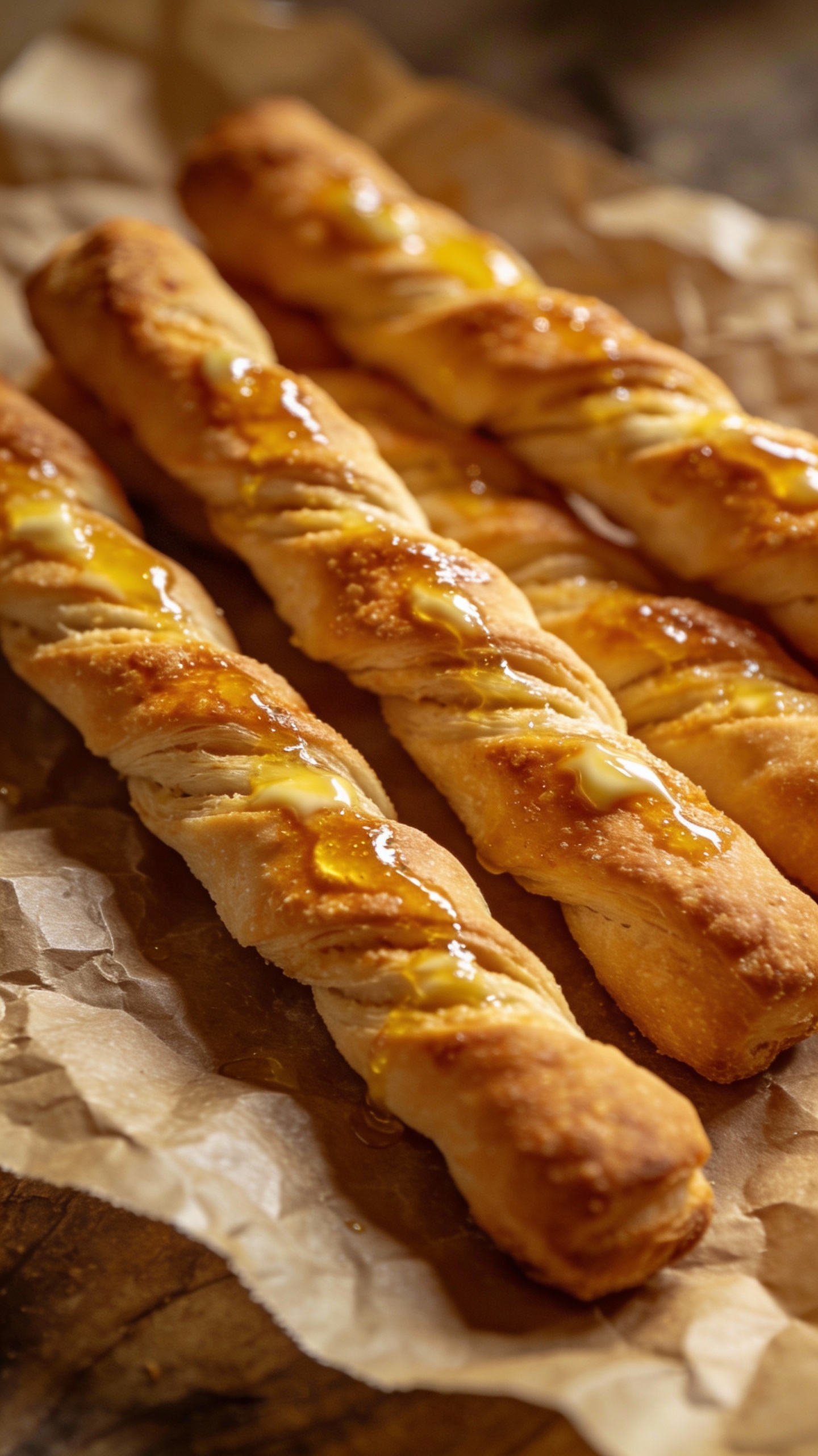 golden garlic butter brushed breadsticks on parchment