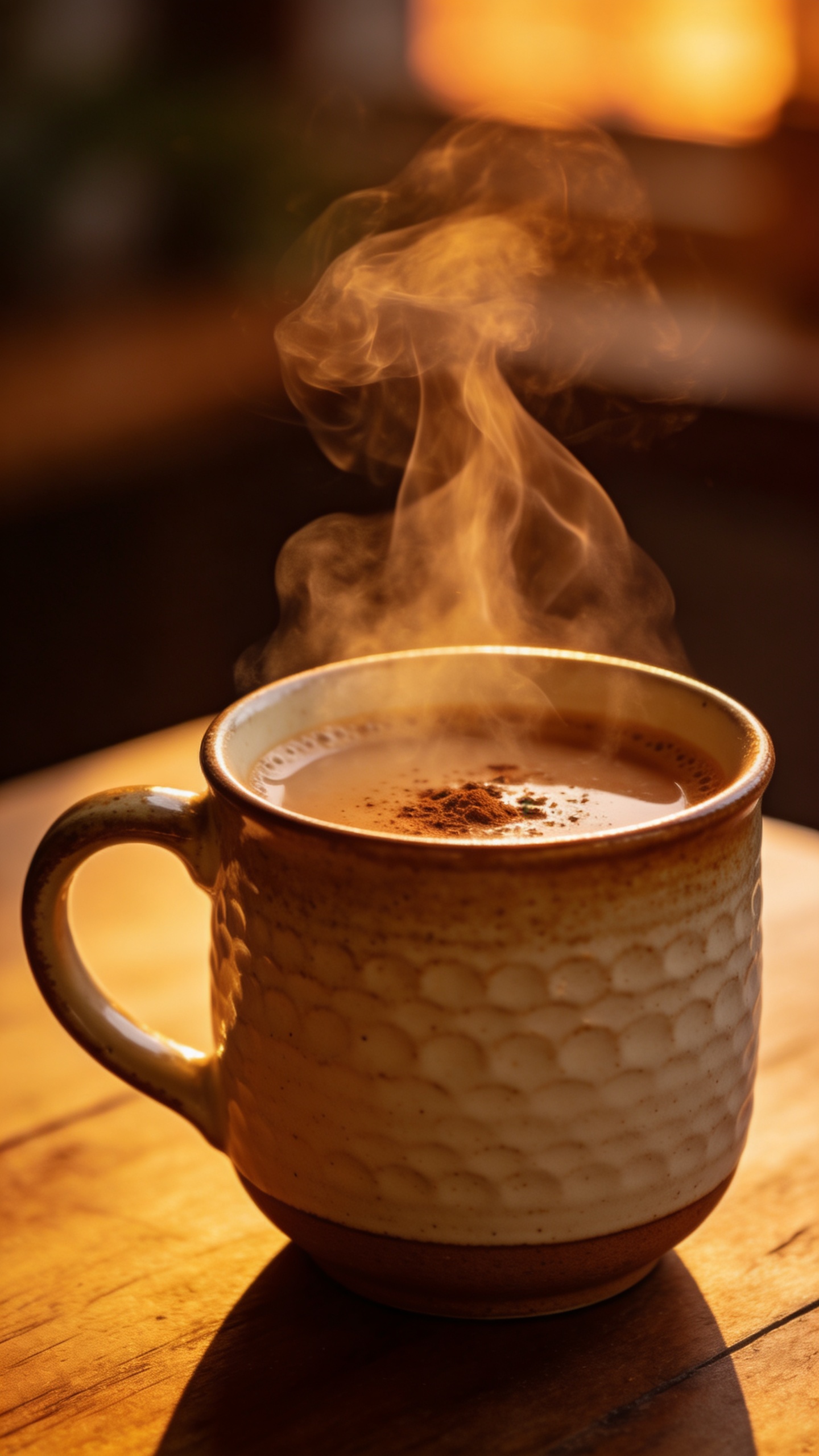 steaming masala chai in ceramic mug, cozy evening light