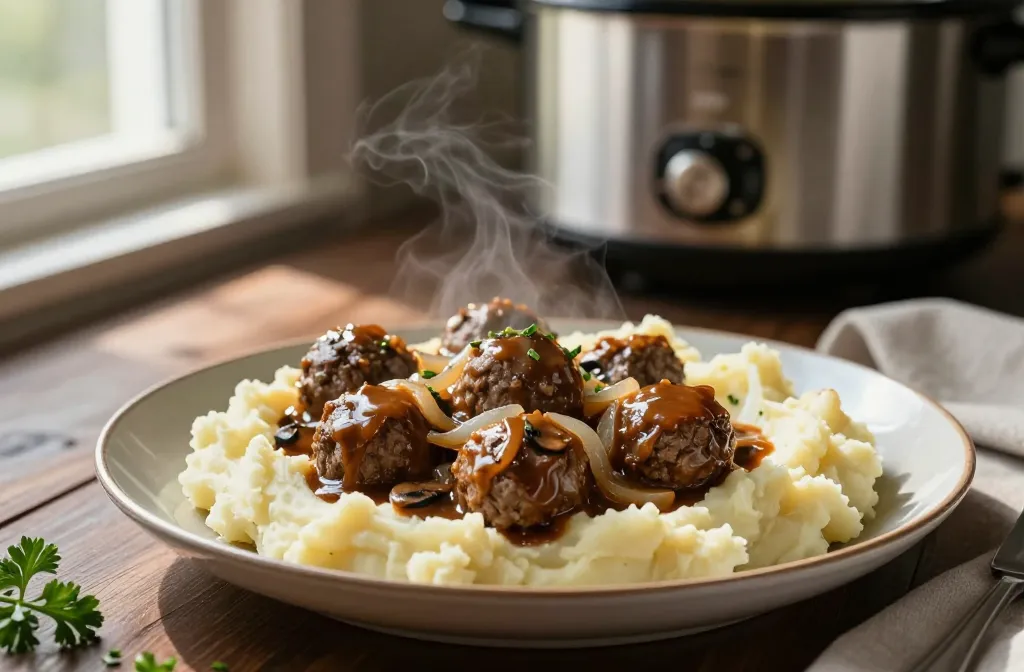 Crock Pot Salisbury Steak Meatballs That Cook Themselves