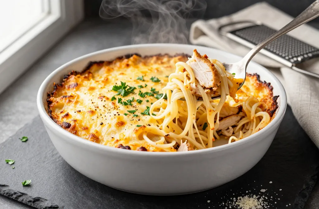 Cheesy Chicken Spaghetti Bake That Hugs Your Soul