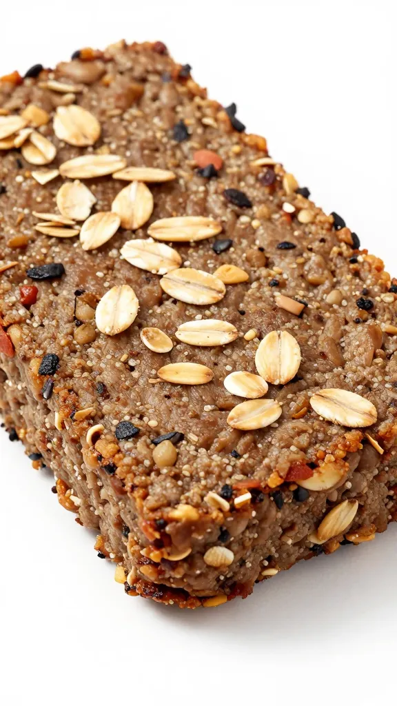 meatloaf slice with oats and 80/20 label visible