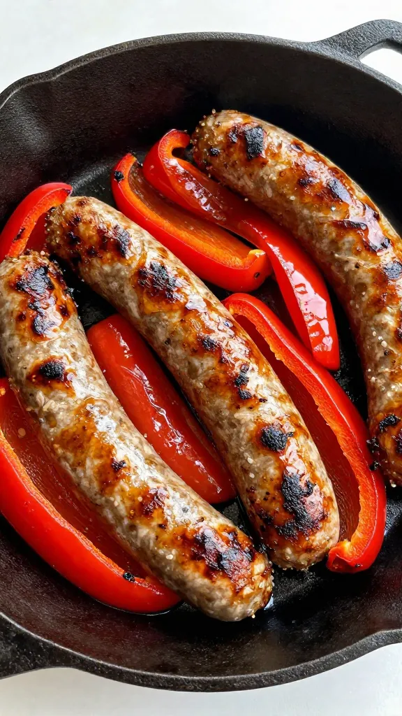 Cast-iron skillet sausage and peppers, oven-browned edges