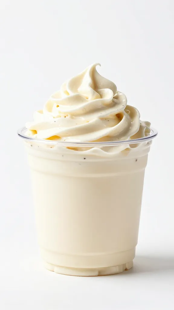 Ninja Creami pint, vanilla bean specks, clean white backdrop