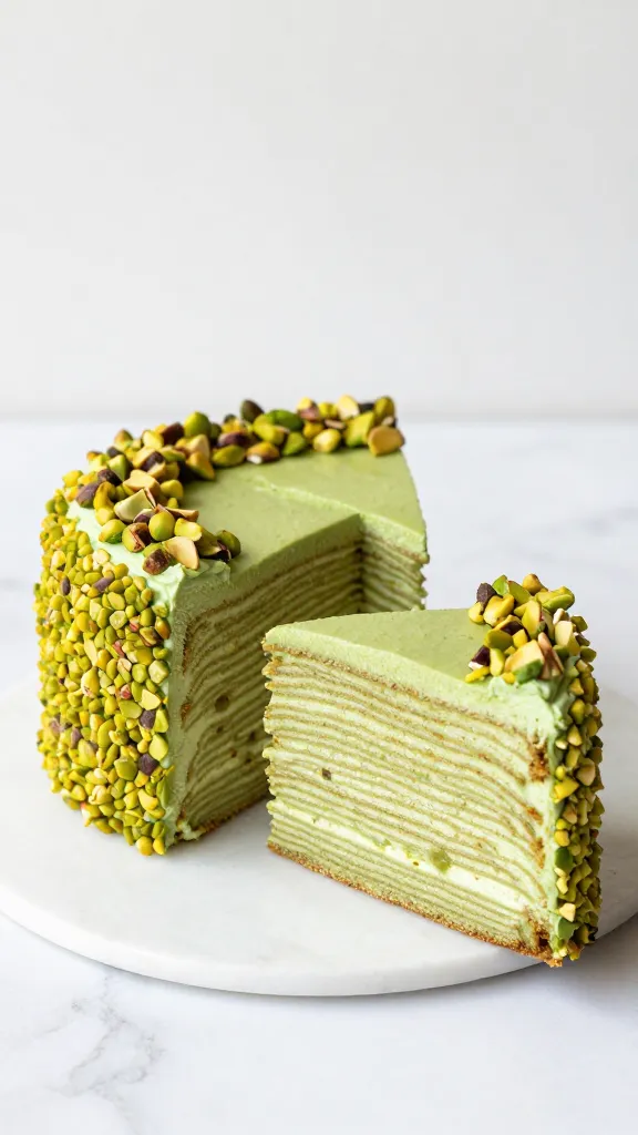 Travel Solo As A Women All Across The Globe!!! pistachio layer cake with almond garnish on marble surface