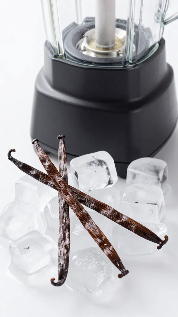 Travel Solo As A Women All Across The Globe!!! Close-up vanilla beans and ice beside blender jar