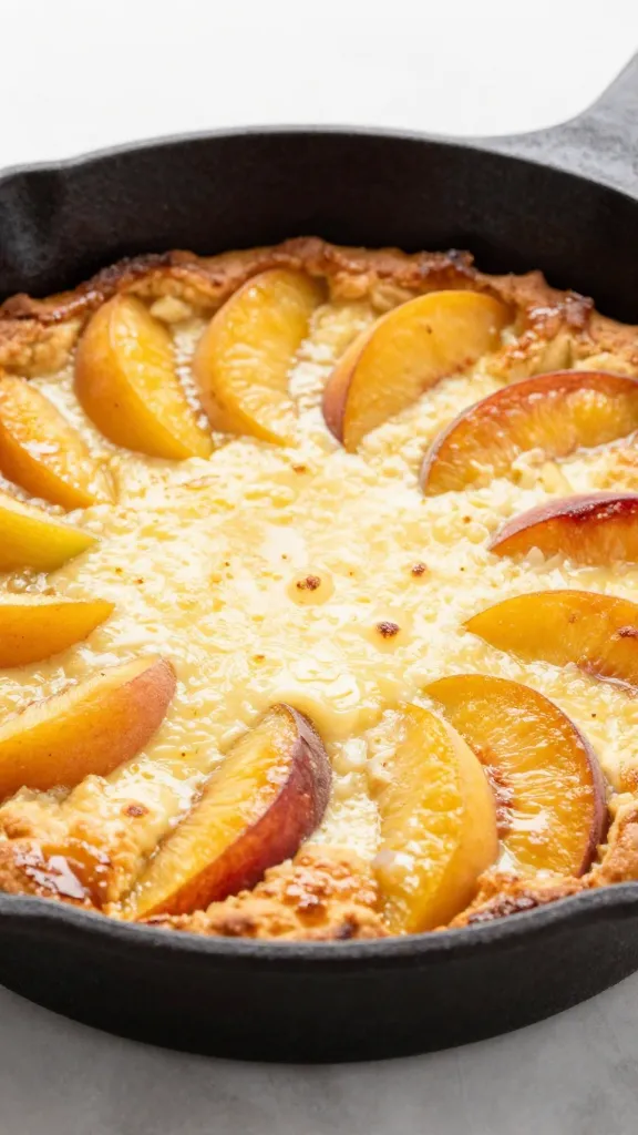 Travel Solo As A Women All Across The Globe!!! Peach dump cake in cast-iron skillet, golden buttery crust