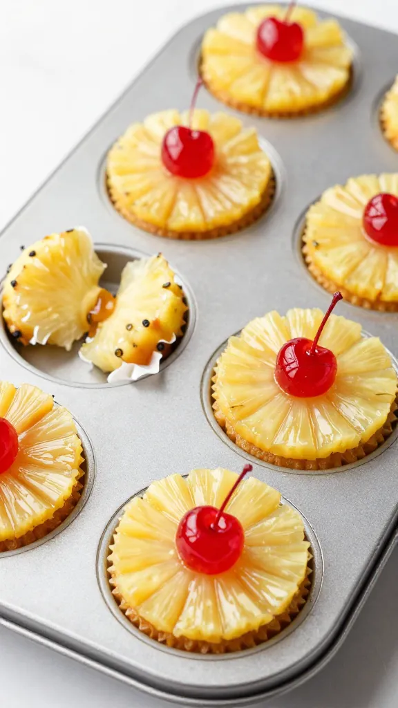 Travel Solo As A Women All Across The Globe!!! cupcake tin with pineapple rings, brown sugar, maraschino cherries