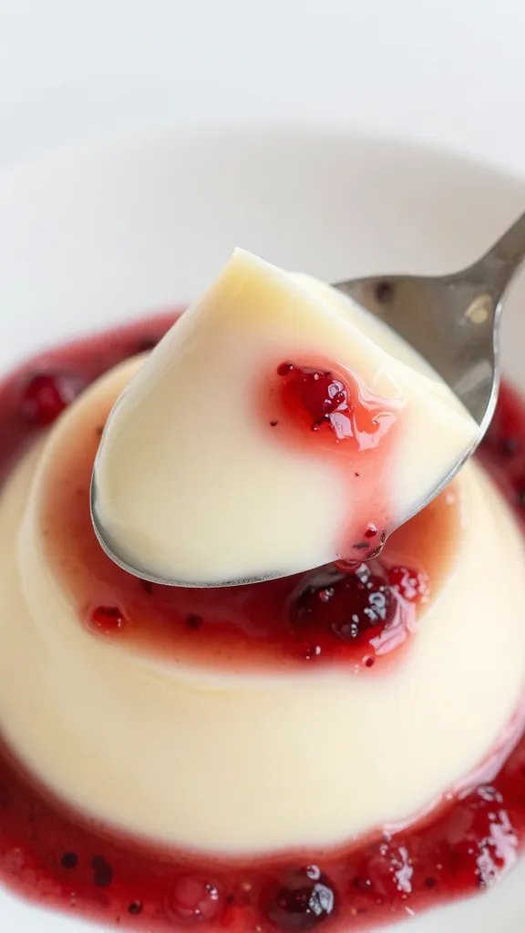 Travel Solo As A Women All Across The Globe!!! close-up spoonful of silky panna cotta with berry sauce
