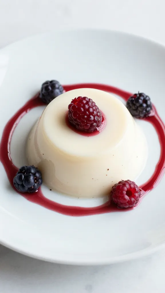 Travel Solo As A Women All Across The Globe!!! panna cotta on white plate, berry drizzle, vanilla specks visible