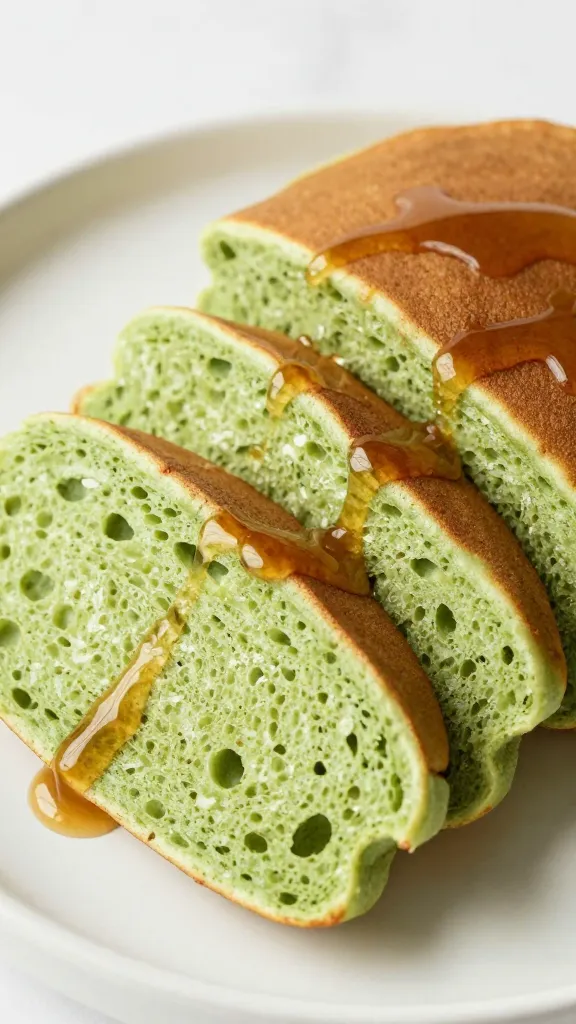 Travel Solo As A Women All Across The Globe!!! sliced green pancake revealing airy crumb, maple drizzle