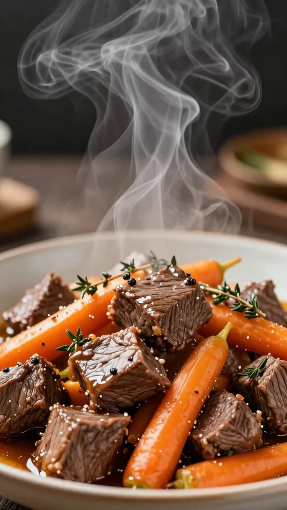 Travel Solo As A Women All Across The Globe!!! Fork-tender beef chunks with carrots and thyme, steam rising