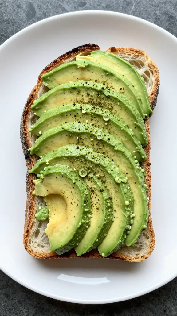 matcha avocado toast on rustic sourdough, overhead shot