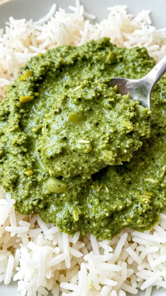 Travel Solo As A Women All Across The Globe!!! Close-up spoonful of green korma sauce over basmati rice