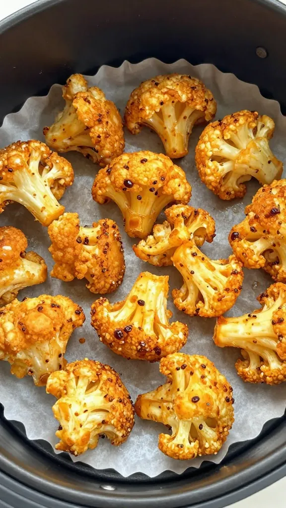 Crispy air fryer cauliflower on parchment-lined tray