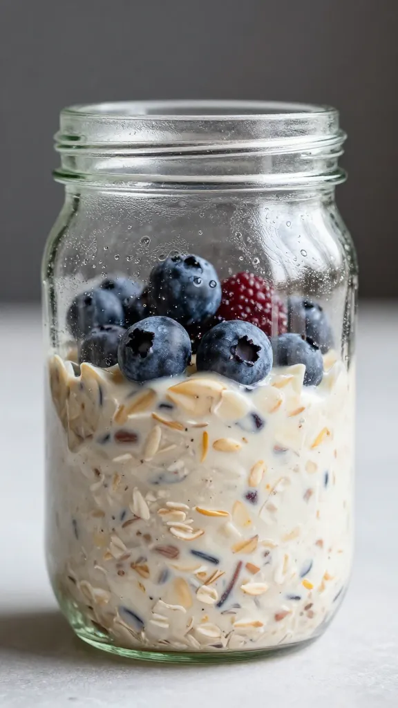 Travel Solo As A Women All Across The Globe!!! Berry overnight oats in glass jar, fridge-cold condensation