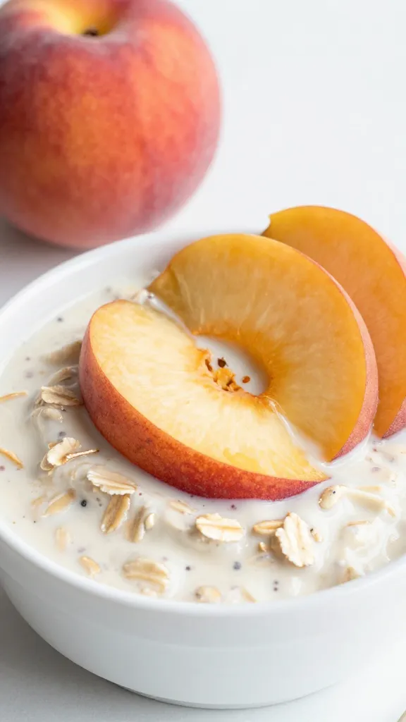 Travel Solo As A Women All Across The Globe!!! sliced peaches on creamy oats in white ceramic bowl