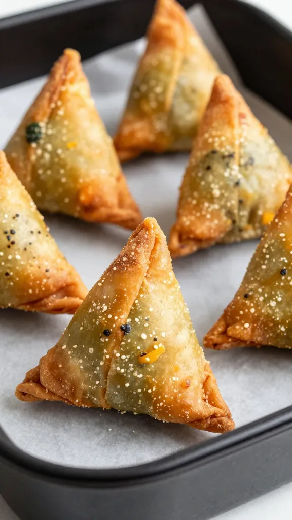 Travel Solo As A Women All Across The Globe!!! crispy air fryer vegetable samosas on parchment-lined tray