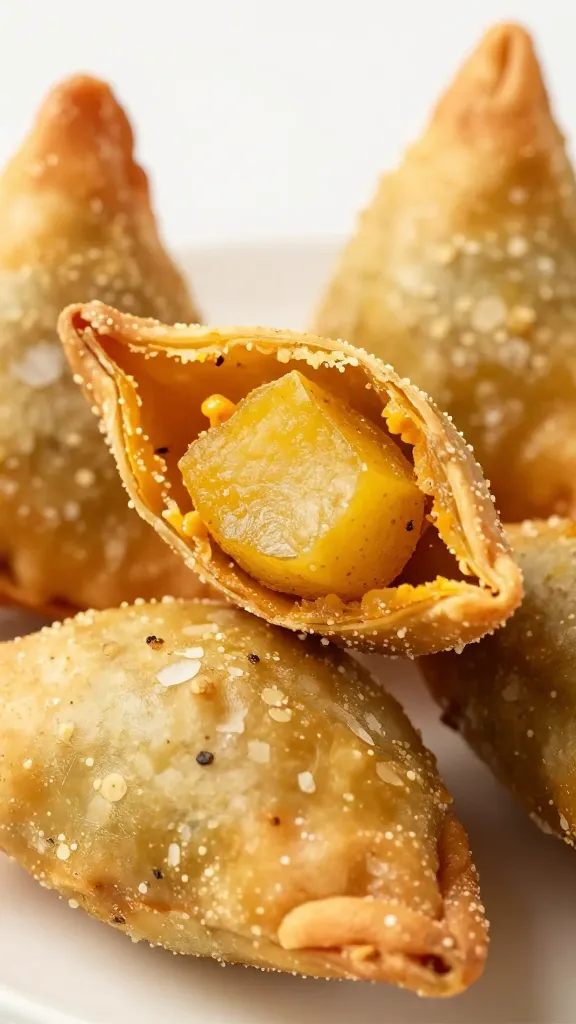 Travel Solo As A Women All Across The Globe!!! golden samosas with spiced potato filling, close-up cross section