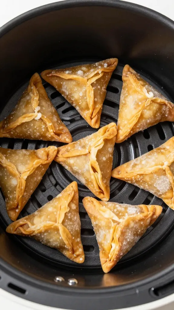 Travel Solo As A Women All Across The Globe!!! frozen uncooked samosas in air fryer basket, overhead shot