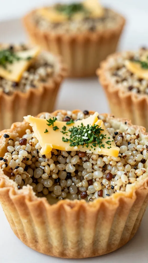 Cross-section egg muffin with quinoa, millet, herbs, cheese