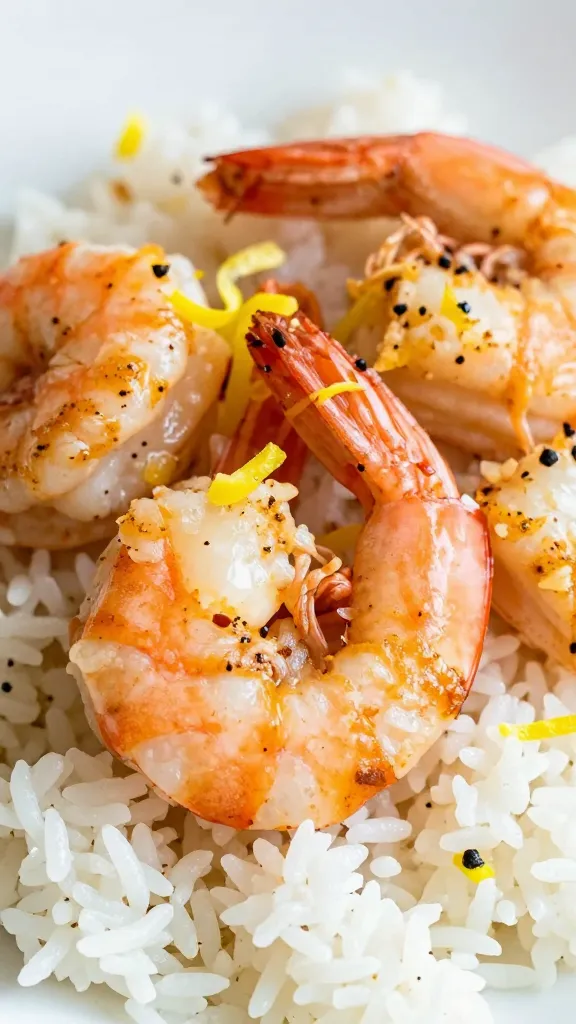 Travel Solo As A Women All Across The Globe!!! Close-up seared shrimp with lemon zest on fluffy rice