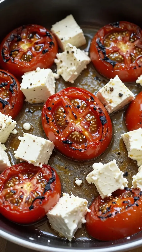 Travel Solo As A Women All Across The Globe!!! Close-up of blistered tomatoes and creamy feta in pan
